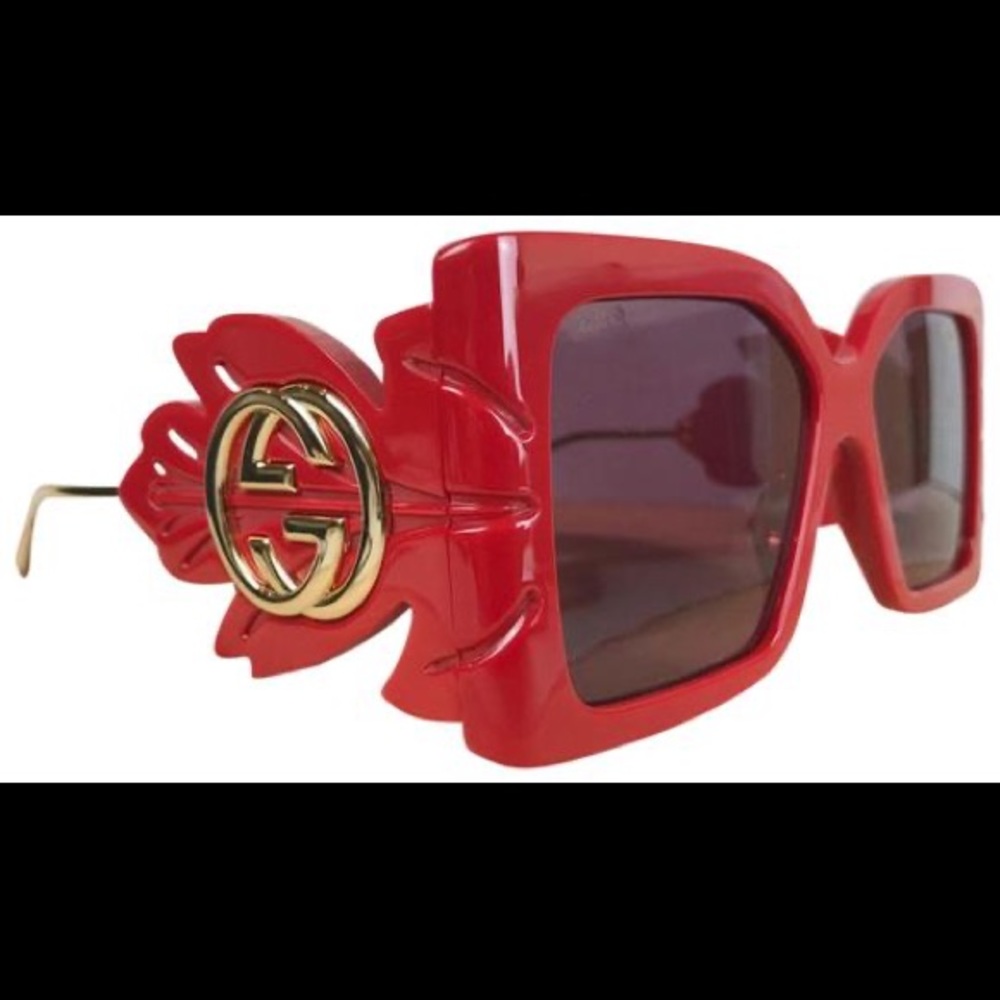 Gucci Square Acetate Sunglasses W/ Oversized Leaf